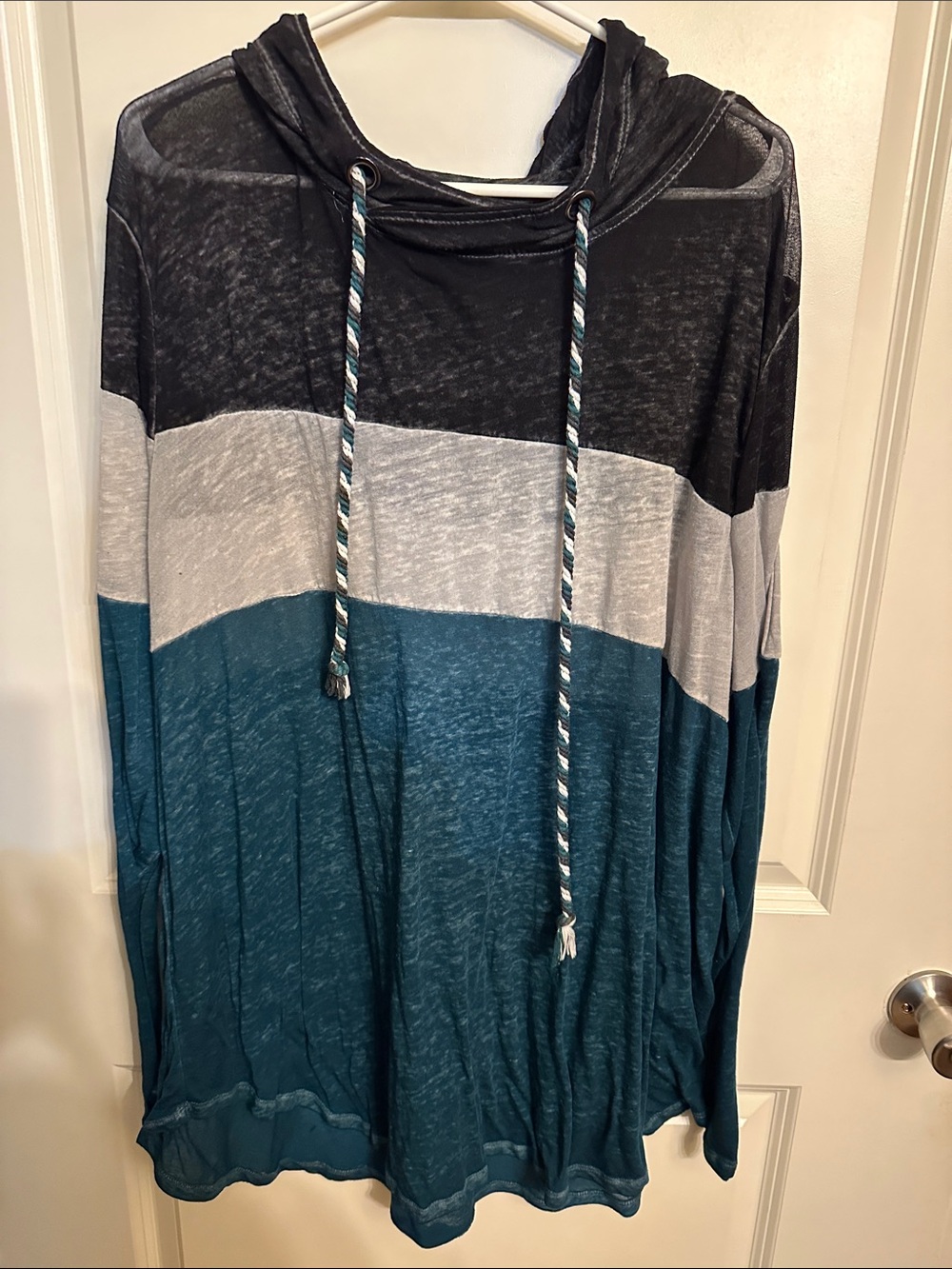 Maurice’s Striped Teal and Black Hooded Women's Top 3x